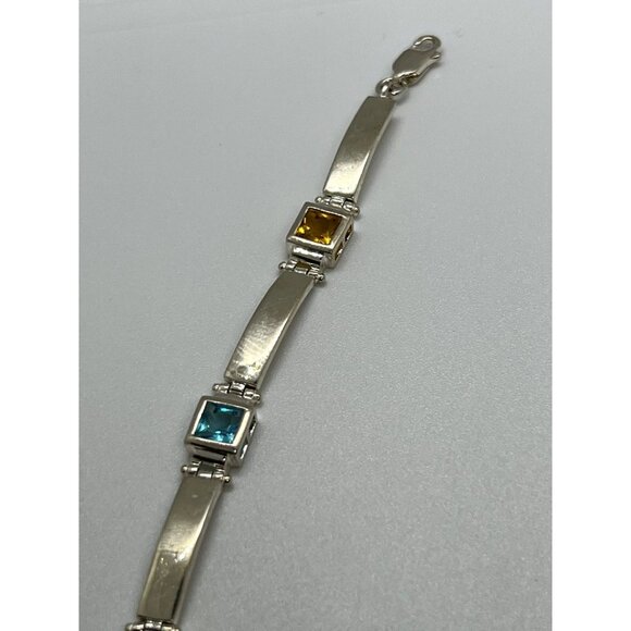 925 STERLING SILVER PERIDOT, TOURMALINE, TOPAZ & CITRINE BRACELET - Picture 5 of 5